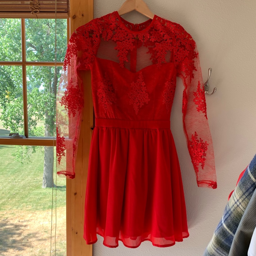 Lace Long Sleeve Red Missguided Dress